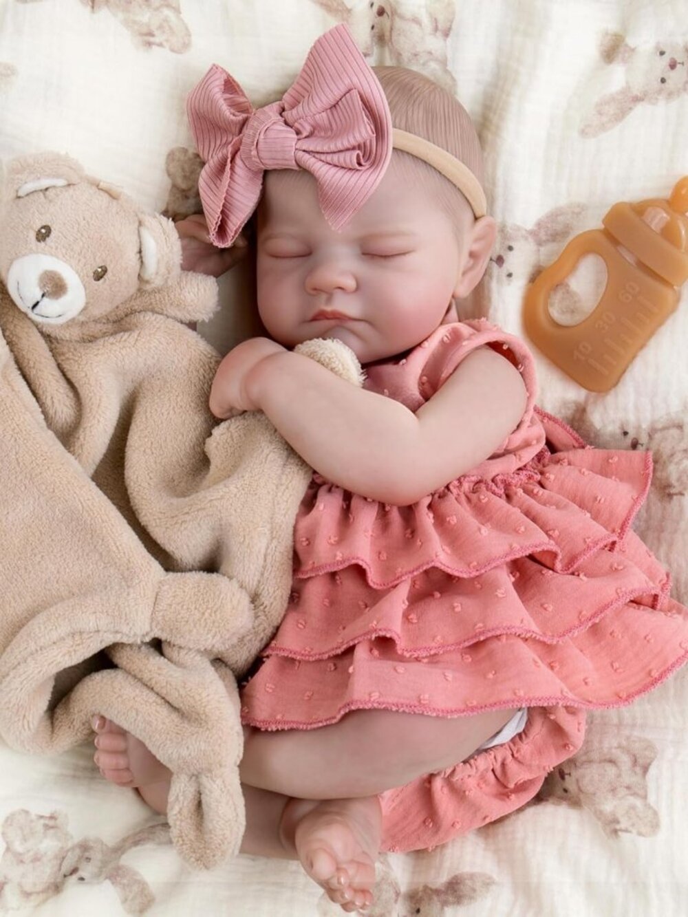 Realistic 20-Inch Reborn Baby Doll - Sleeping Girl in Mauve Dress, Adorable Gift